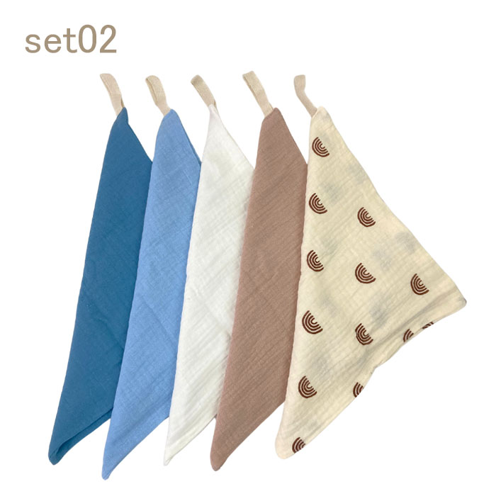 ループ付き ガーゼハンカチ ハンド タオル 5枚セット 綿100％ ハンド