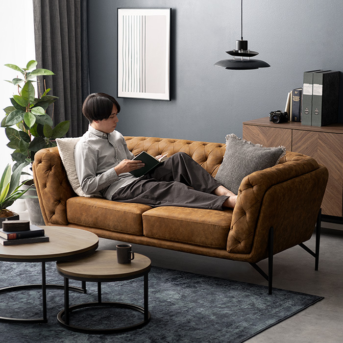 アームソファ ローバック レザー キルティング アンティーク調