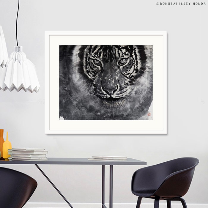 本田一誠 水墨画 虎「生」インテリア モノクロ 額入り 壁掛け 絵 和風