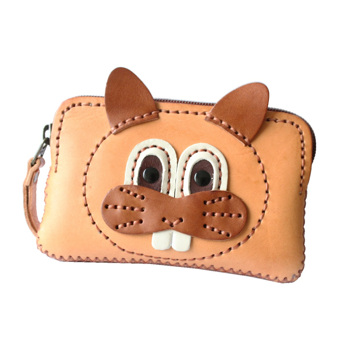 レザーポーチ 本革 猫 ネコ レディース ハンドメイド ストラップ付き