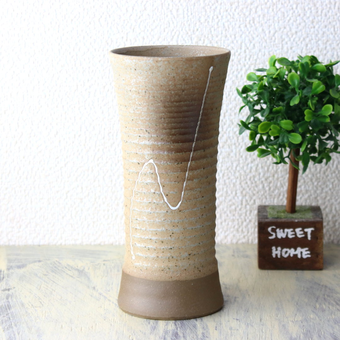 和風カフェの土物花瓶 日本製 美濃焼 花器 フラワーベース 花入れ 花束