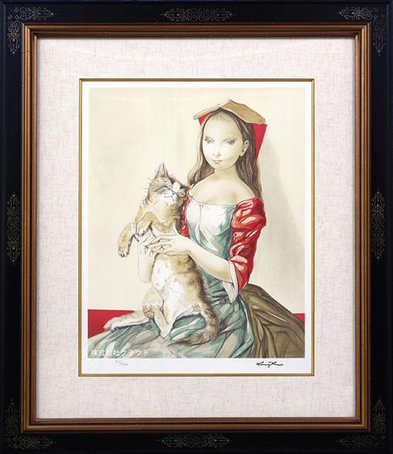 藤田嗣治 レオナール・フジタ 猫を抱いた頭巾の少女 リトグラフ 複製