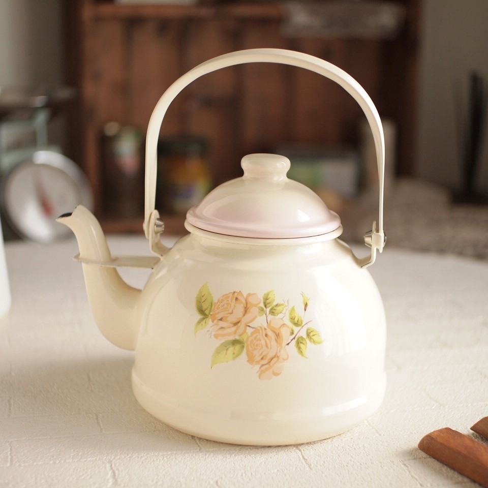 IH対応 イマン ダイアナローズ ホーロー ケトル アンティーク調 バラ