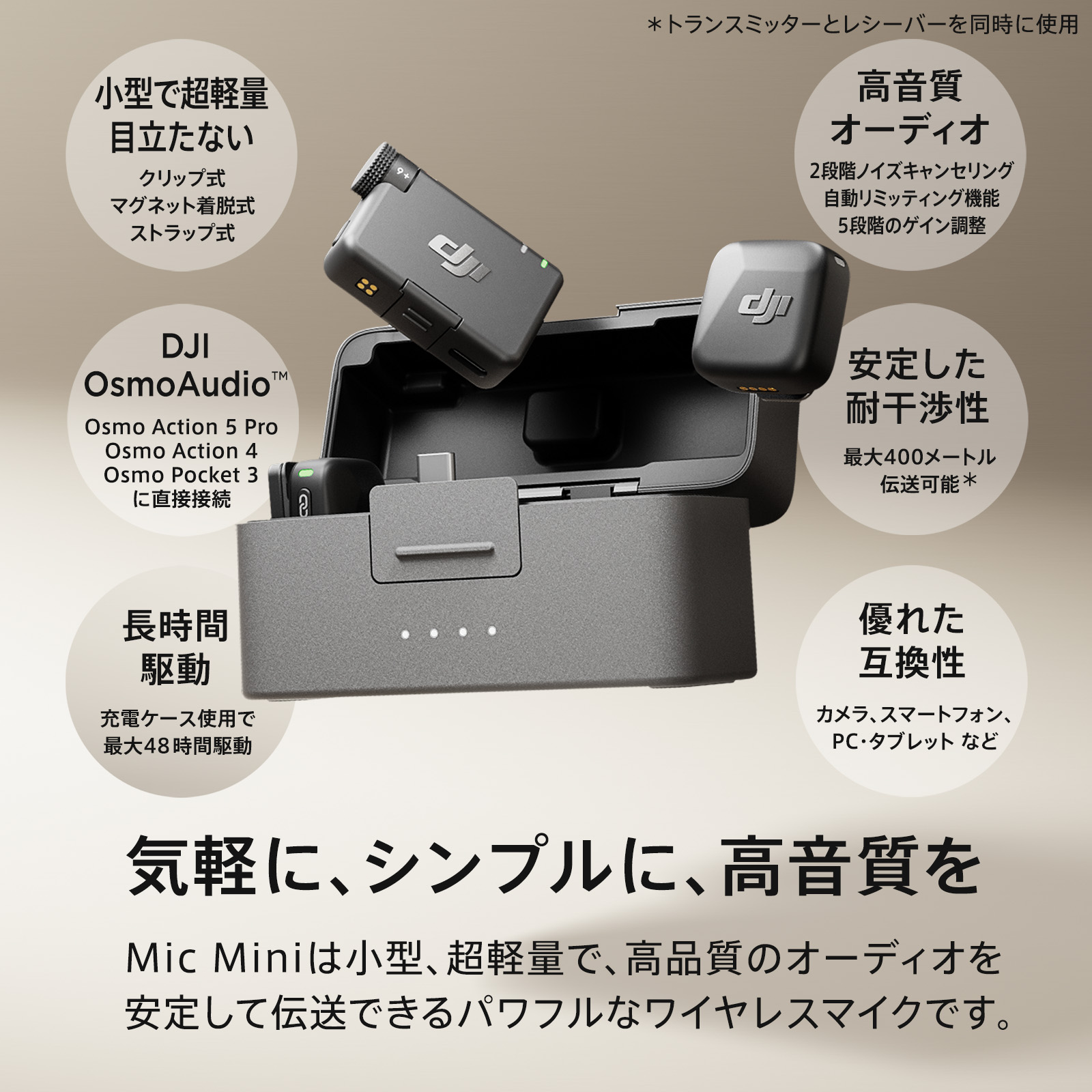 DJI ピンマイク ワイヤレス iphone 風防 DJI Mic Mini（2TX+1RX