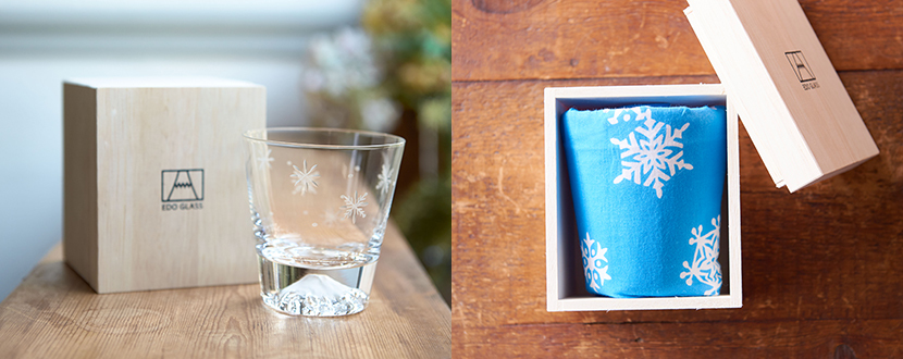 富士山グラス（ロックグラス/雪結晶） 田島硝子製造 正規品 ギフト 木