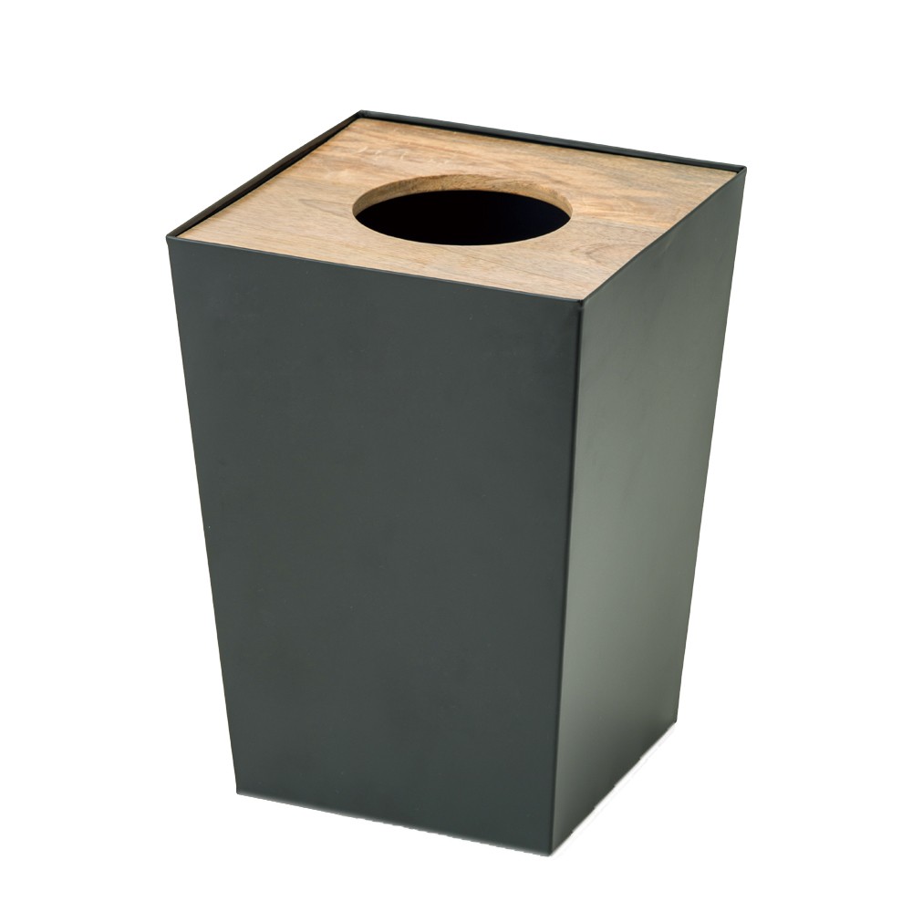 ゴミ箱 ダストボックス アイアン ウッド 蓋つき ブラック ごみ箱 7.5