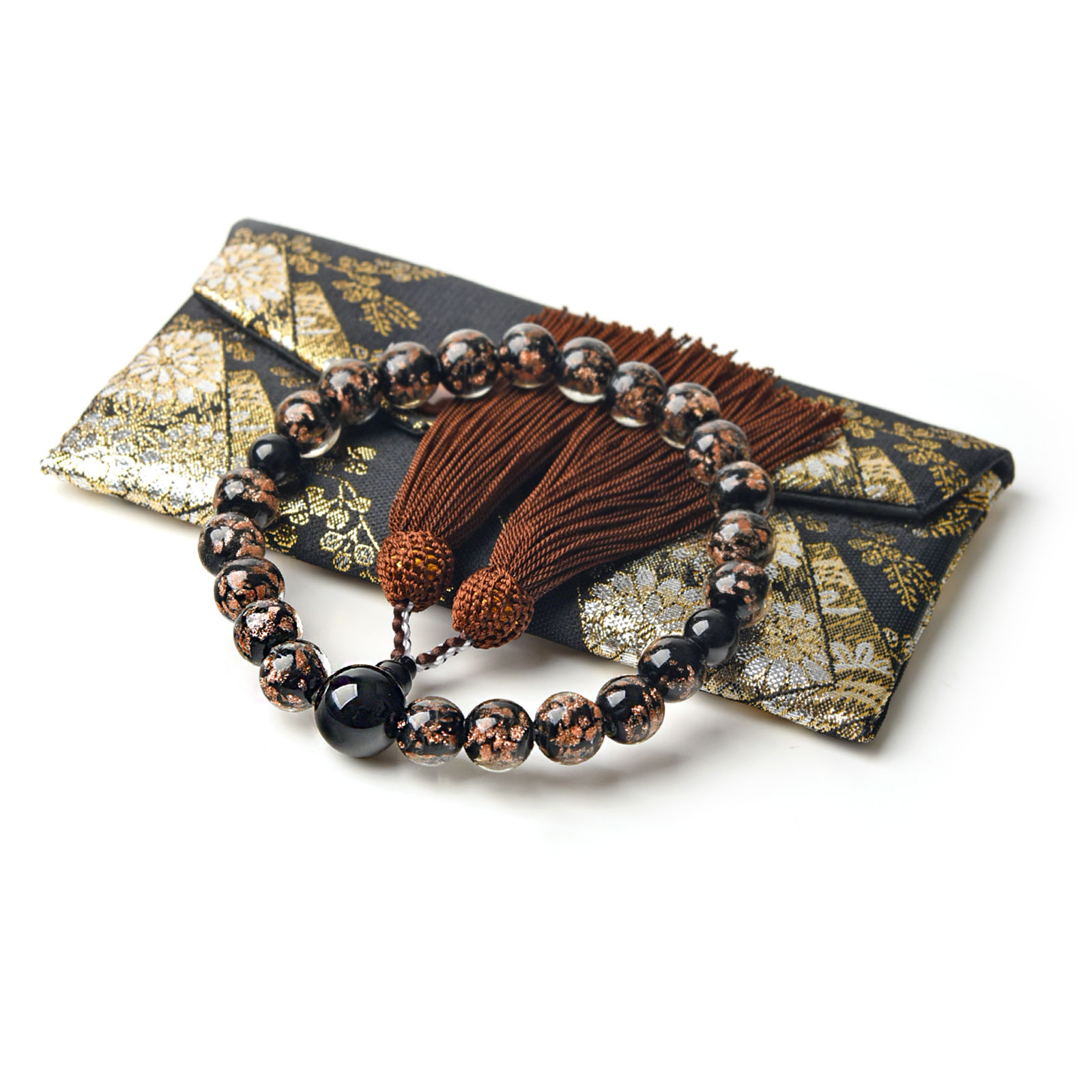 EsuonHappiness 数珠 男性 男性用 金練り 蜻蛉玉 12mm トンボ玉 瑠璃