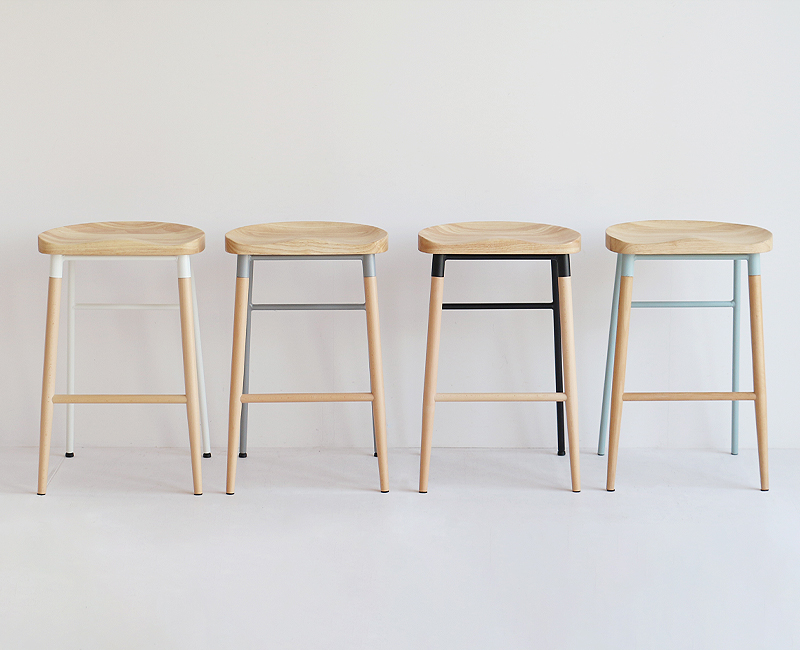 カウンターチェア 2脚セット 木製座面 天然木 スチール脚 ハイスツール