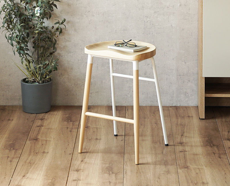 カウンターチェア 2脚セット 木製座面 天然木 スチール脚 ハイスツール