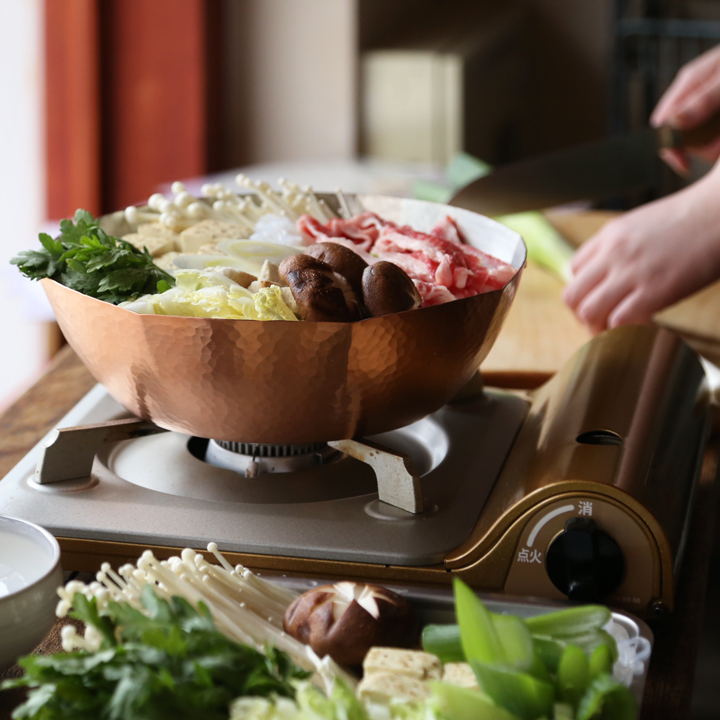 鎚起銅器 ガス用銅しゃぶ鍋 八角鎚目 24cm 銅製 しゃぶしゃぶ鍋
