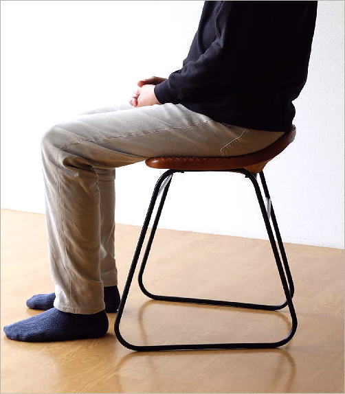 スツール レザー アンティーク おしゃれ 本革 革張り ロートアイアン