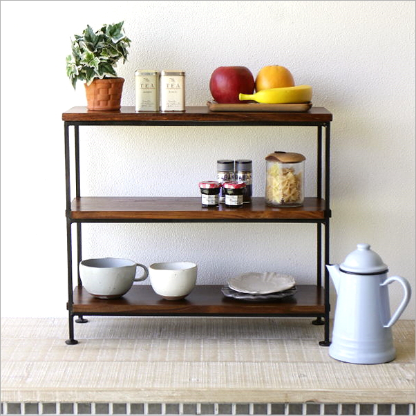 調味料ラック スパイスラック 木製 アイアン 3段 キッチンラック 卓上