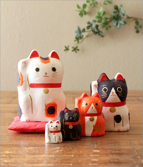 招き猫 置物 張り子 座布団付き 和紙 和風 張子細工 入れ子 ネコ ねこ