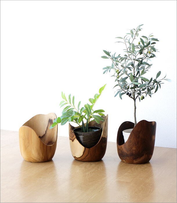鉢カバー かご おしゃれ 木製 ウッド 天然木 ナチュラル 観葉植物