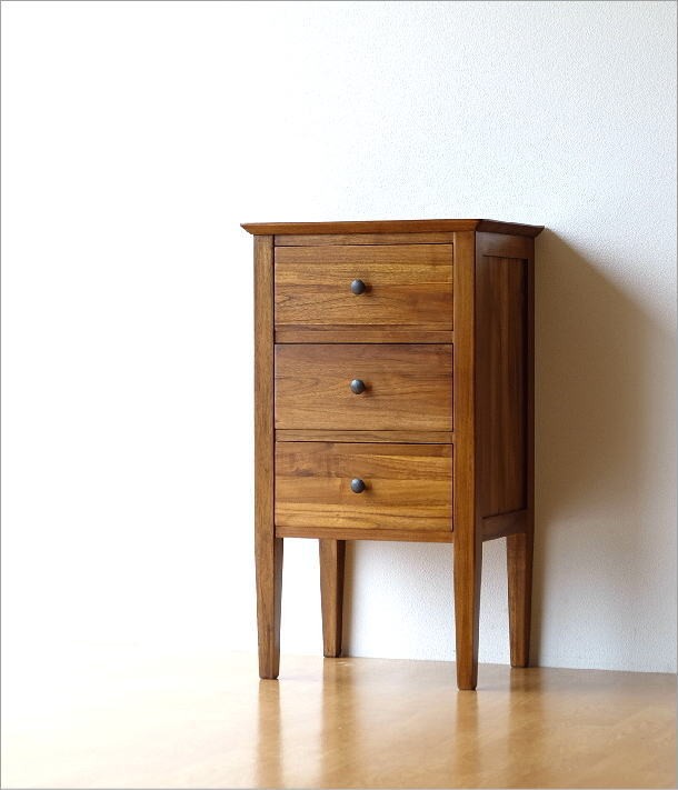 電話台 FAX台 チェスト 3段 木製 天然木 無垢 引き出し収納 おしゃれ