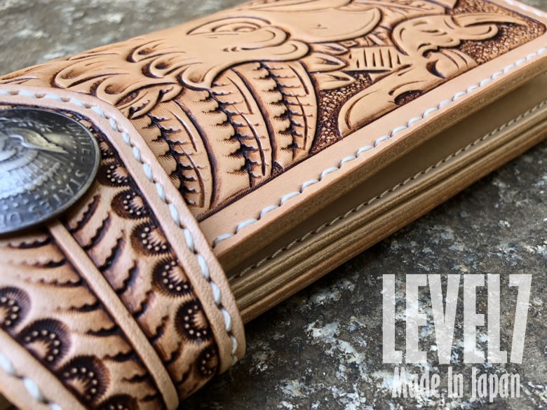 長財布 ロングウォレット イーグル/タカ レザーカービング 手縫い