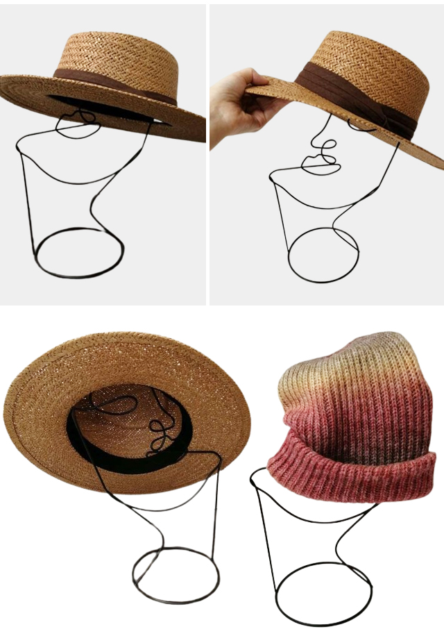 ワイヤー フレーム オブジェ ブラック 帽子 スタンド アート 顔