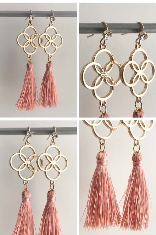 送料無料 七宝模様 タッセル ピアス 幾何学 イヤリング フリンジ