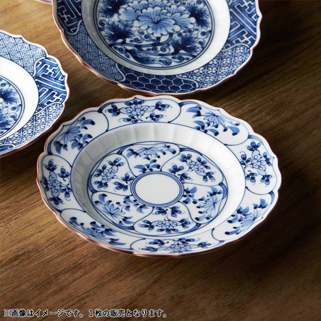 桔梗型リム取皿 割草花紋様 16cm 波佐見焼 // 和食器 食器 小皿 取り皿