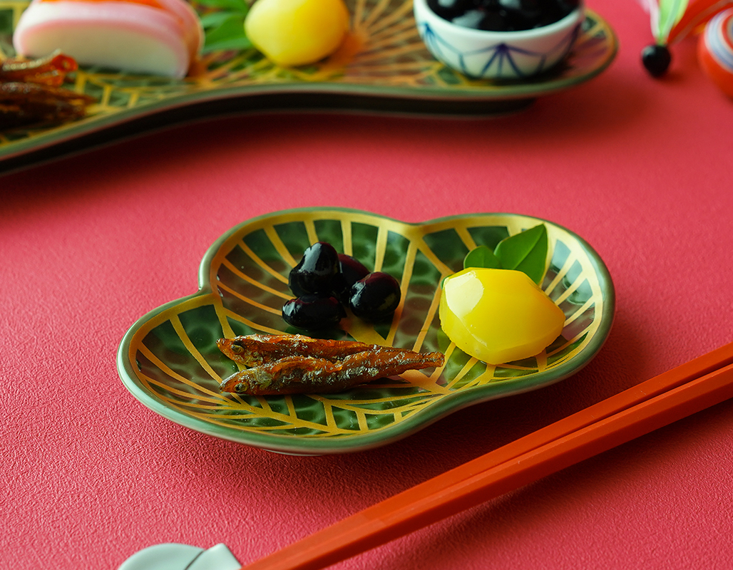 錦茶緑金松葉型 銘々皿 13.3cm 幸楽窯 有田焼 // 和食器 食器 陶磁器