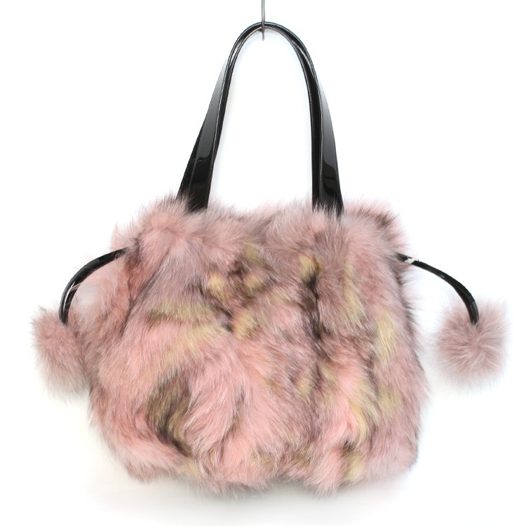 ブルーフォックス ファー トートバッグ ピンク レオパード ヒョウ柄