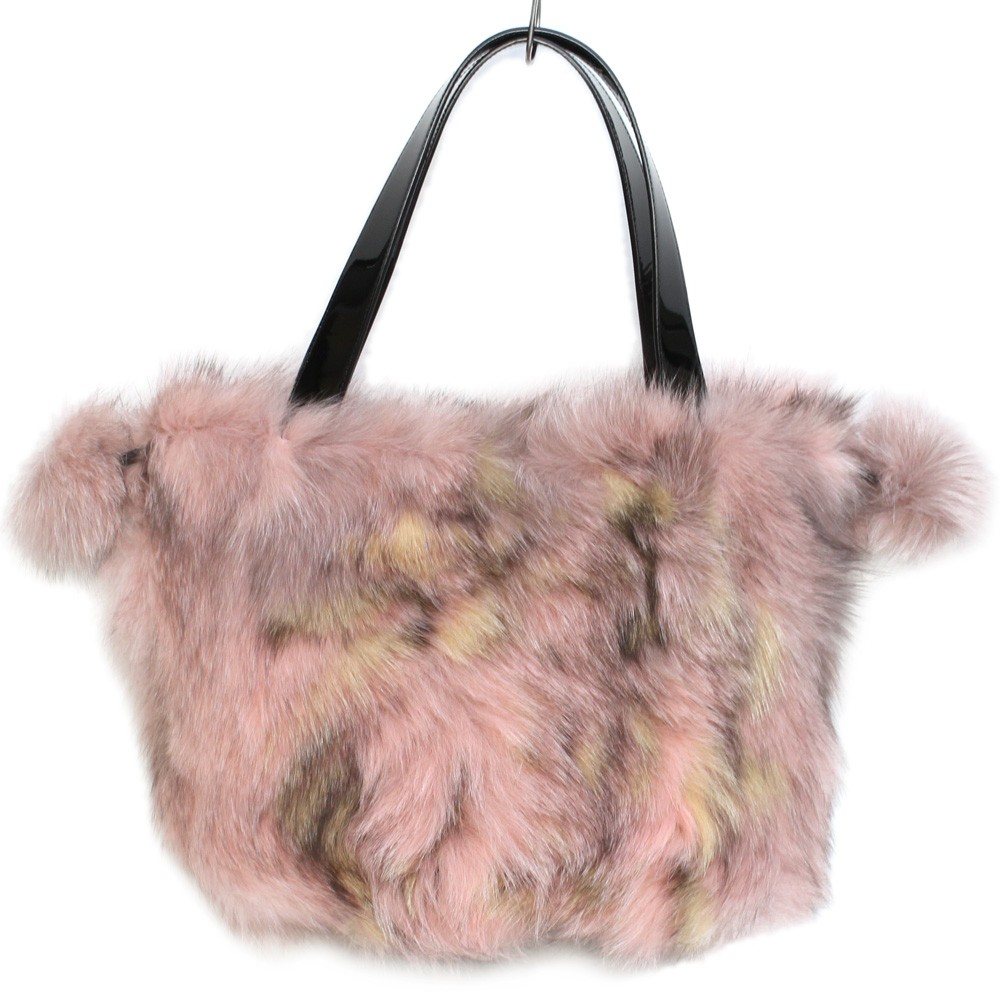 ブルーフォックス ファー トートバッグ ピンク レオパード ヒョウ柄