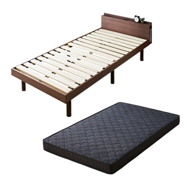 ベッド マットレス ダブル ベッドフレーム マットレス付き セット 棚