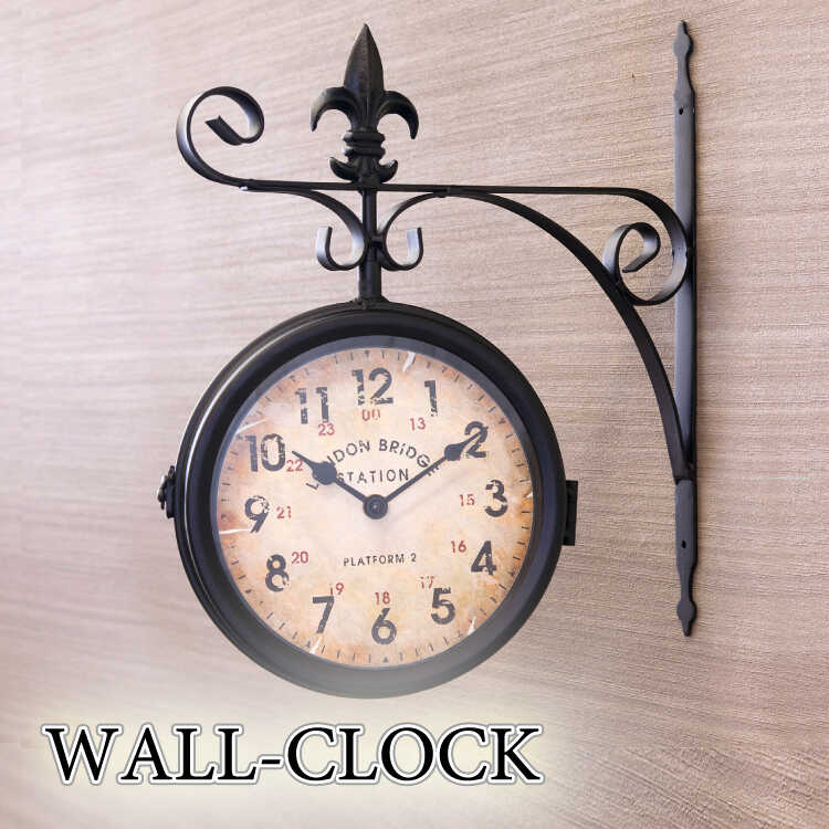 壁掛け時計 おしゃれ 時計 両面 掛け時計 幅32 黒 ブラック