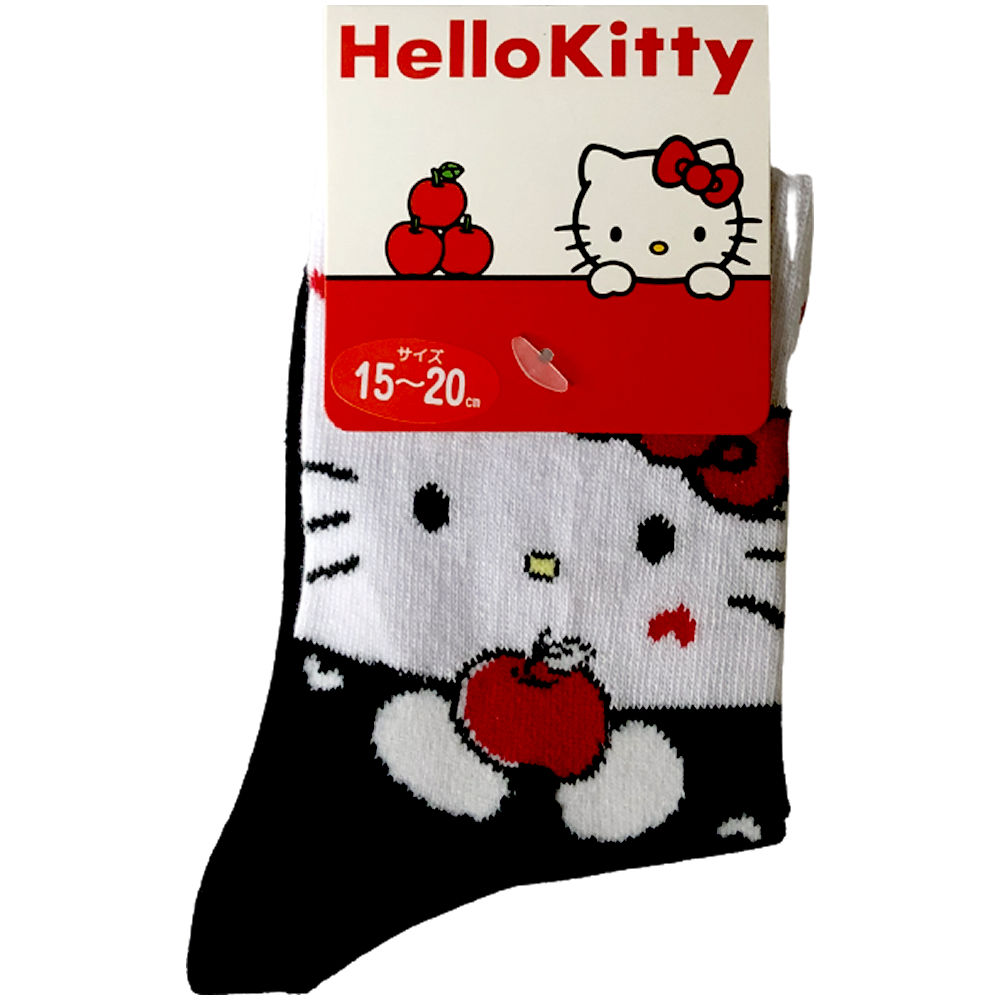 ハローキティ キティちゃん 子供靴下 キティ リンゴ 黒 15cm-20cm