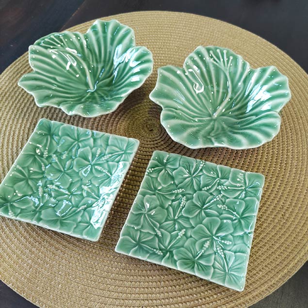 ジェンガラケラミック 小鉢セット ハイビスカス 2枚1セット 白 青緑