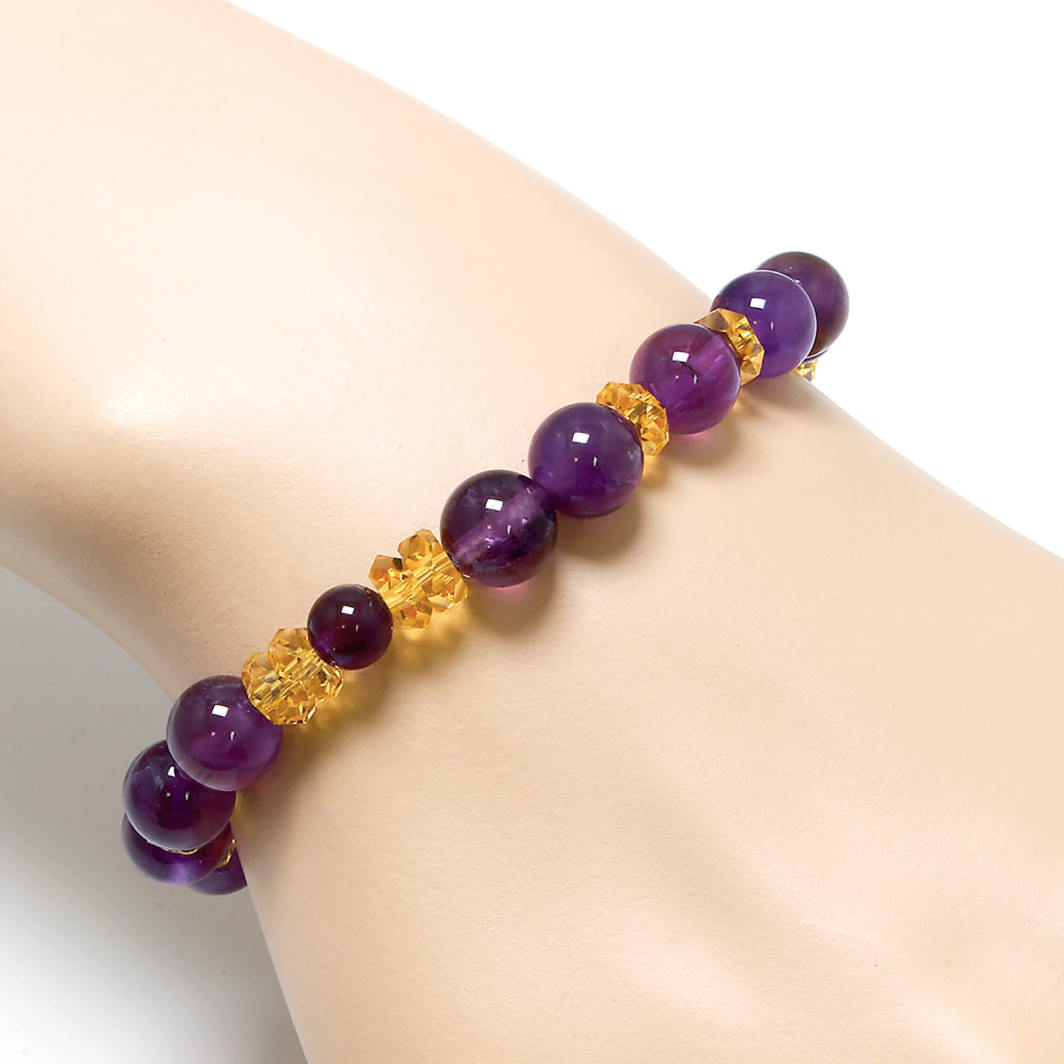 風水 アメジスト ブレスレット -水晶 紫水晶 黄水晶 パワーストーン 金