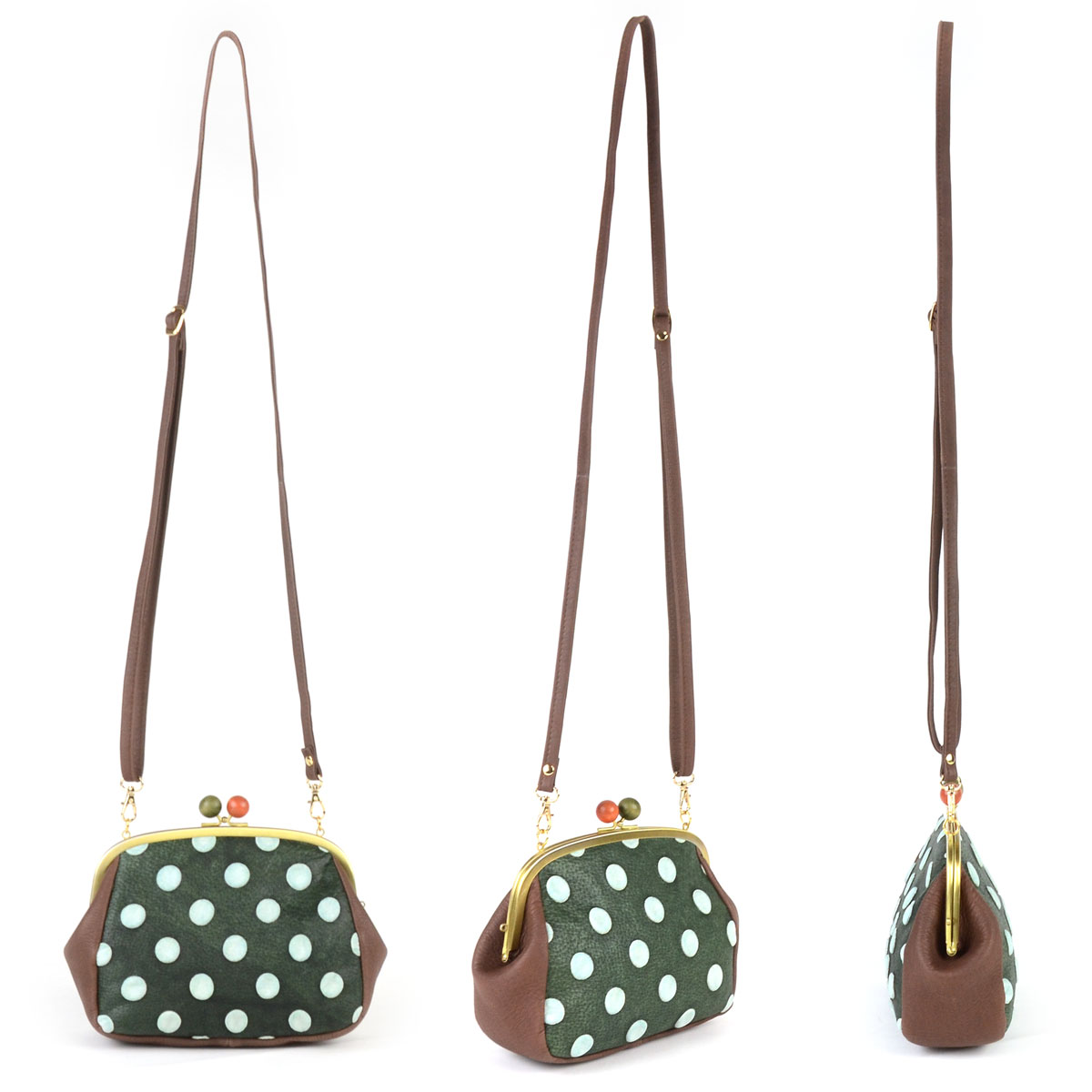 がま口ショルダーバッグ がまぐちポシェット レディース 木玉 水玉