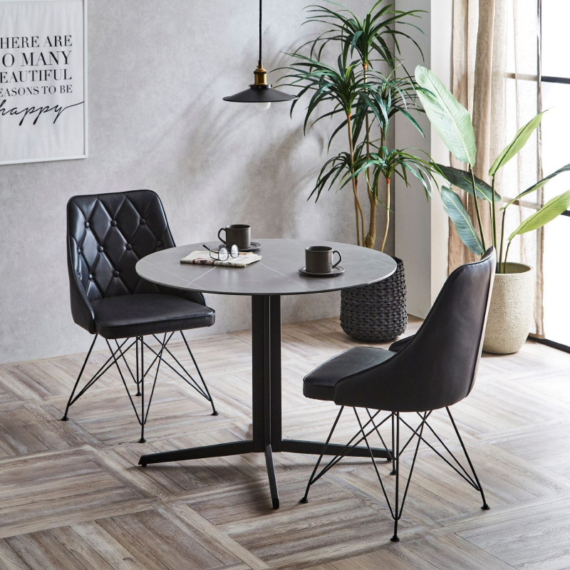 カフェテーブル ダイニングテーブル 丸テーブル チェア 回転式 黒