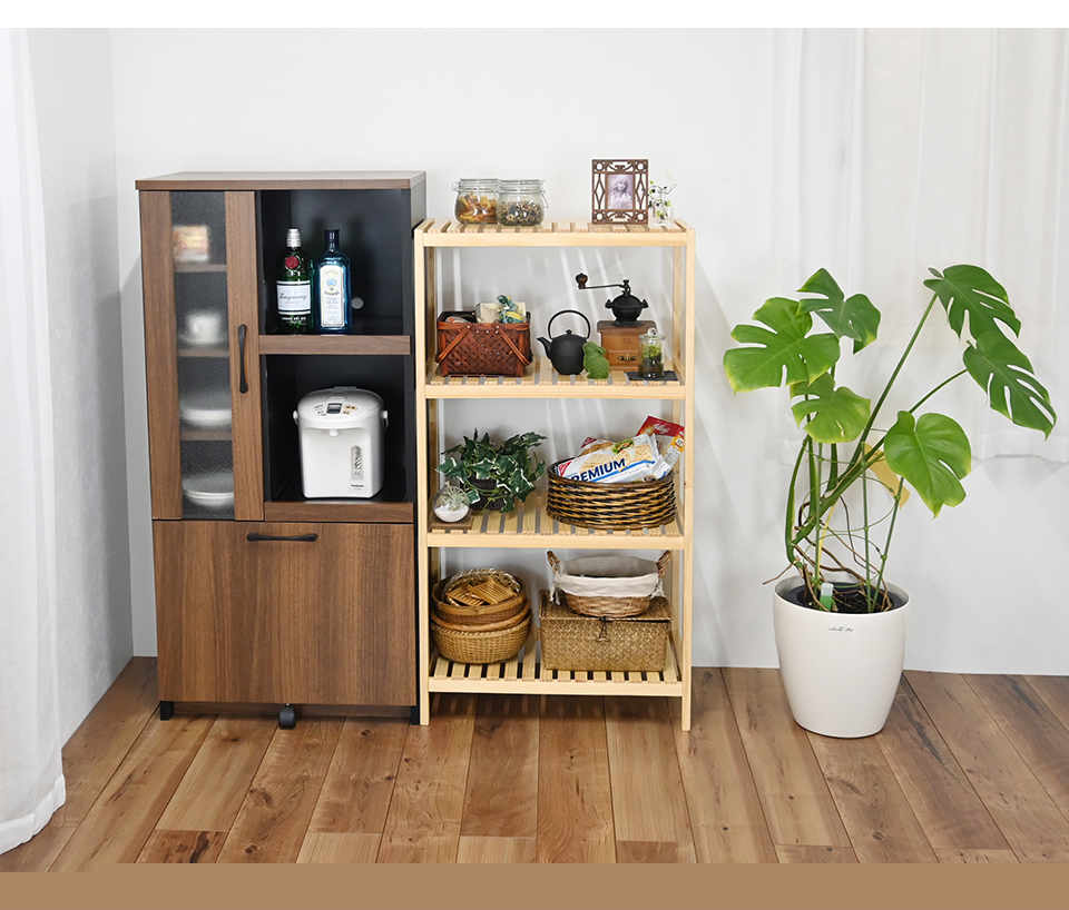 シェルフ 4段 幅60 天然木 ウッドラック オープンラック 棚 ナチュラル