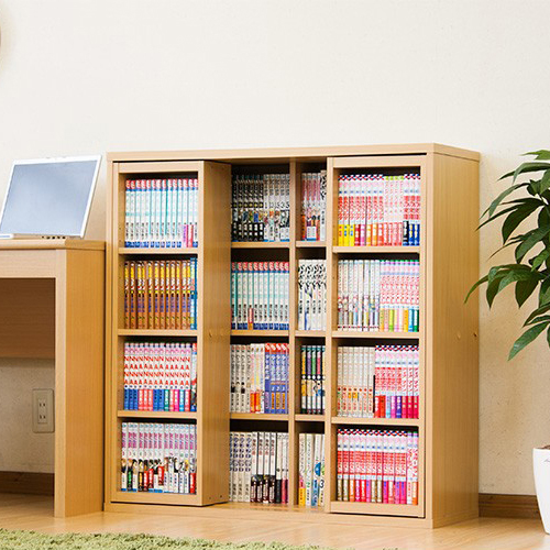 本棚 スライド本棚 全段B6 幅90 奥深 ダブルスライド CDラック DVD収納