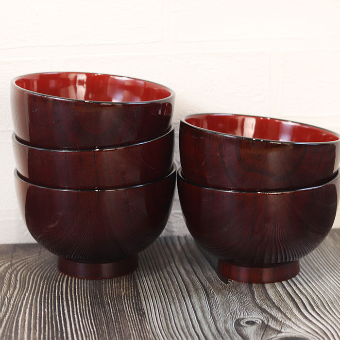 お椀 汁椀 木製 溜 内朱 5客セット おしゃれ かわいい 味噌汁 お吸い物