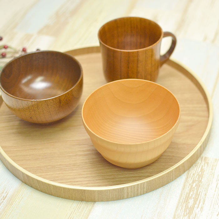木製 お盆 トレー 白木 丸盆 約30cm : 曲げわっぱ弁当箱の漆器かりん
