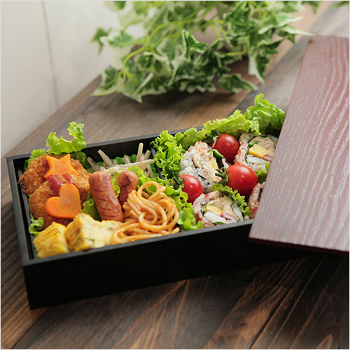 弁当箱 木製 木の弁当箱 長角 1段 一段 赤黒長角 1〜2人用 送料無料 お
