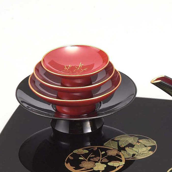 お屠蘇セット おしゃれ 日本製 国産 会津漆器 四ツ揃 屠蘇器 花丸 黒