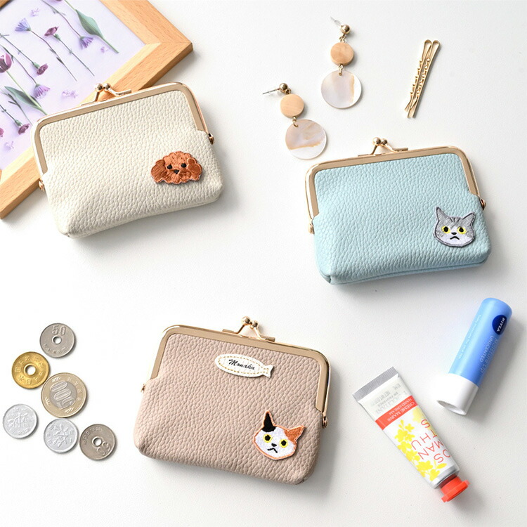 がま口 ポーチ simple ワッペン 猫 犬 名入れ ミニ財布 コインケース