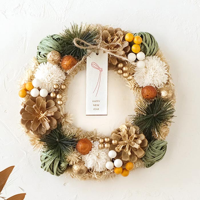 お正月リース おしゃれ おみくじ付 華やぎ 迎春 リース 玄関 ドア 飾り