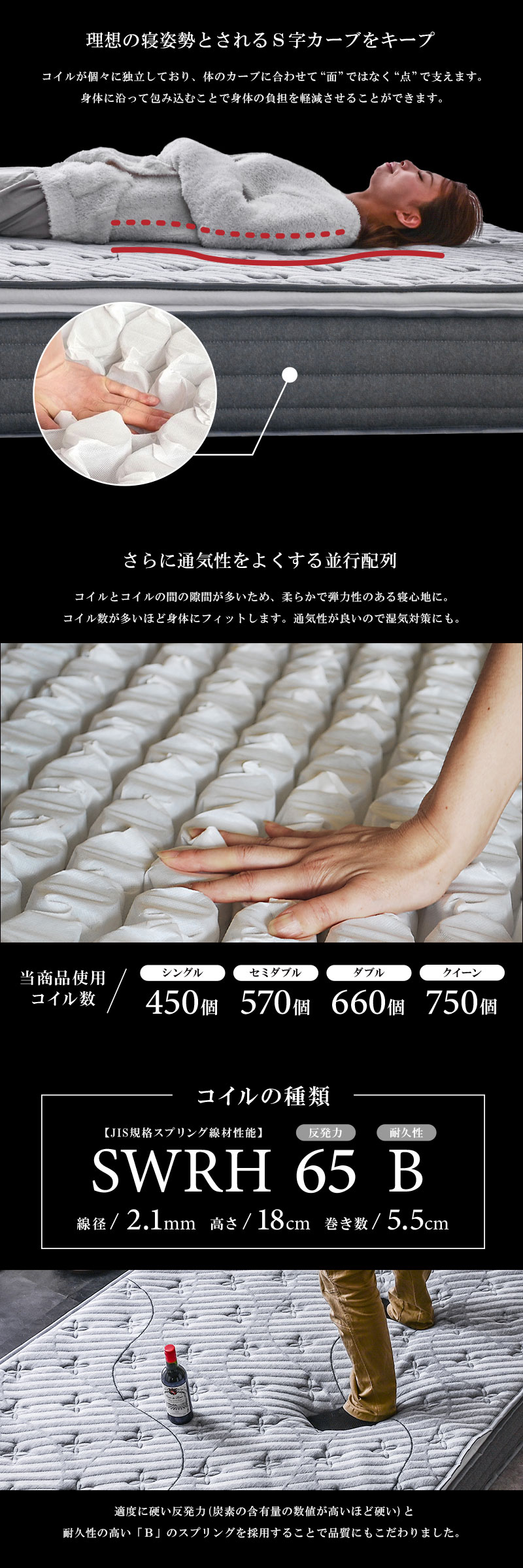 ARTTOWN セミダブルサイズ 高級 固め 硬め ピロートップ付き ポケット