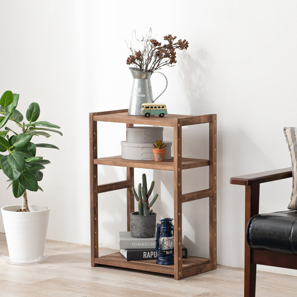 HAGiHARA（萩原） オープンラック 3段 木製 ディスプレイラック ウッド