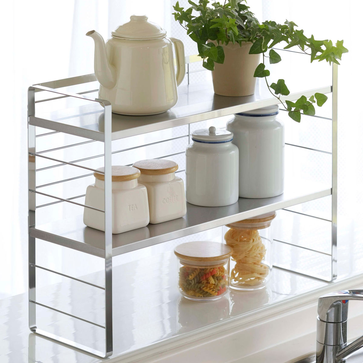 下村企販 キッチンラック ステンレス棚の出窓シェルフ 幅58cm 日本製