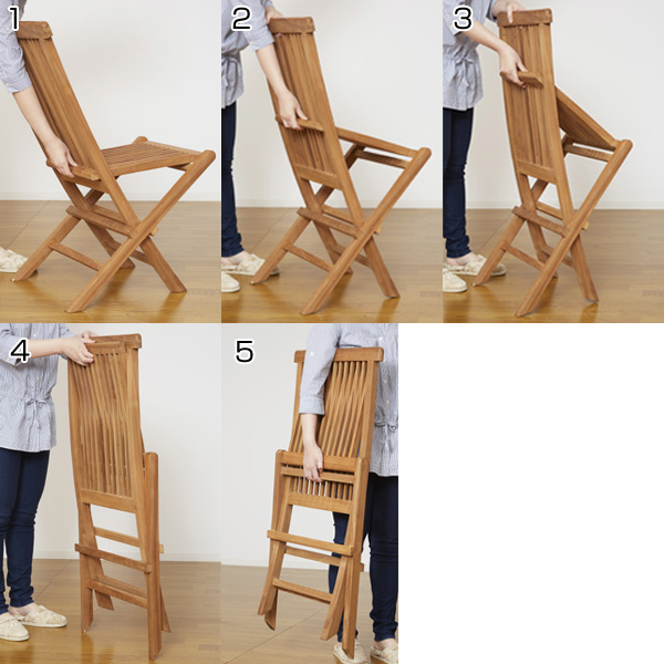クロシオ 折りたたみチェア 2脚セット 天然木 チーク材 座面高46.5cm