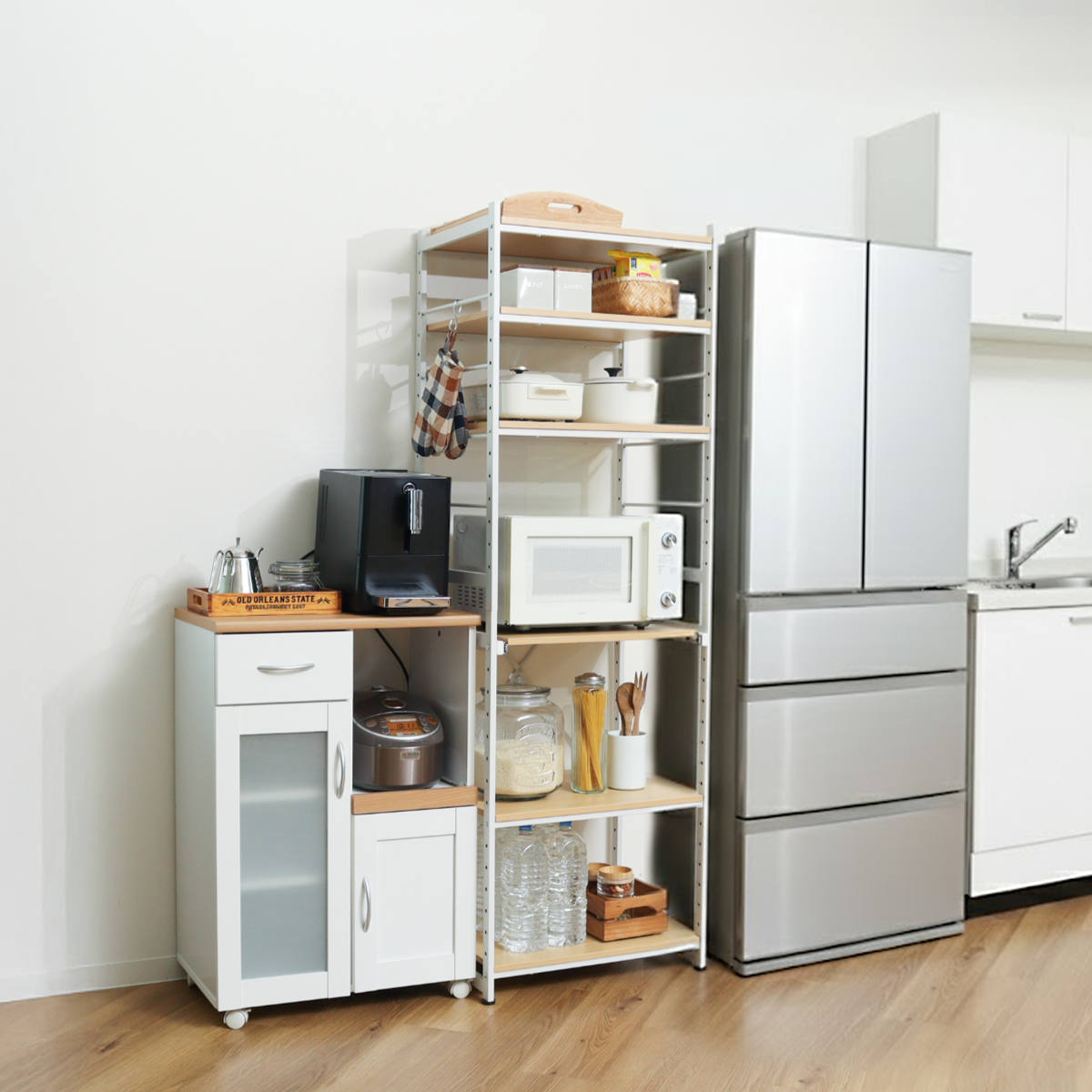 弘益 キッチンラック 幅58cm スライド棚 スチール S字フック3個付き