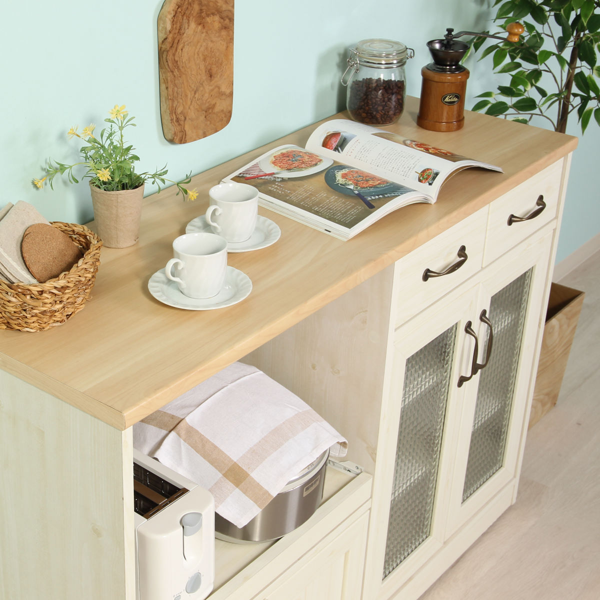 不二貿易（Fuji Boeki） キッチンカウンター 幅118cm スライド棚 2口