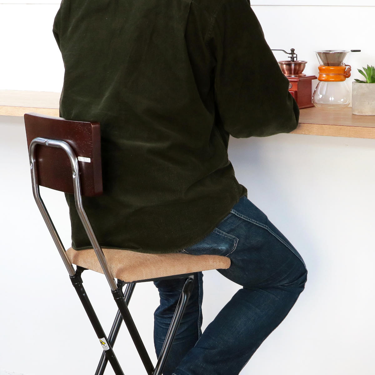 ルネセイコウ 折りたたみ椅子 同色2脚セット 座面高65cm 背もたれ付