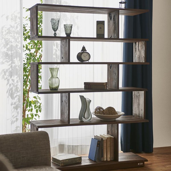 オープンラック ジグザグ 5段 天然木 チーク材 幅105cm （ ラック 収納