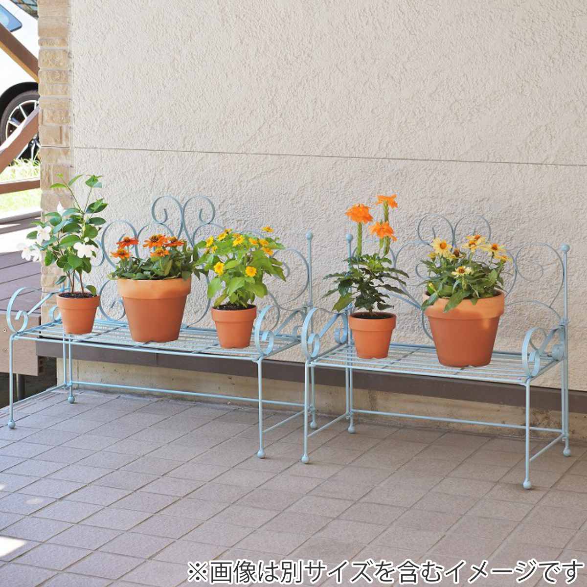 フラワースタンド 心春 ベンチ プランタースタンド 幅61.5cm ブルー